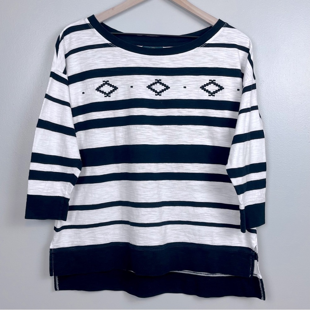 Ralph Lauren Jeans LRL Women's 100% Cotton Striped Top With Aztec Detail Size XL
